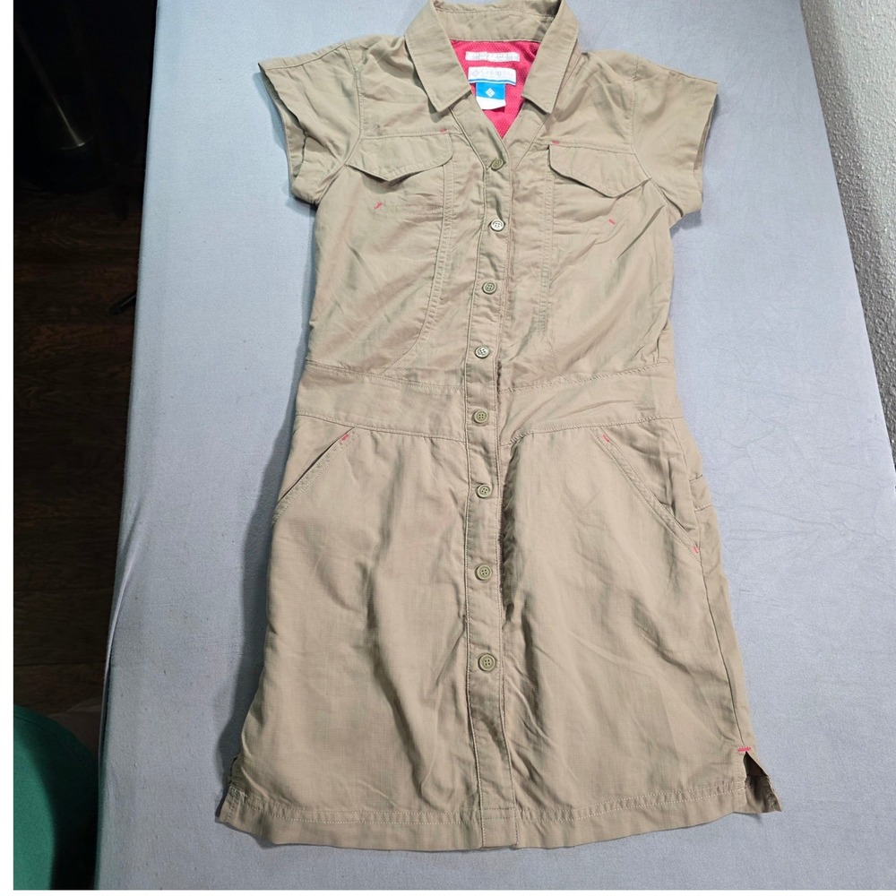 Columbia Kids Girls Tan Omni-Shade Hiking Safari Button Front Dress Size S Small